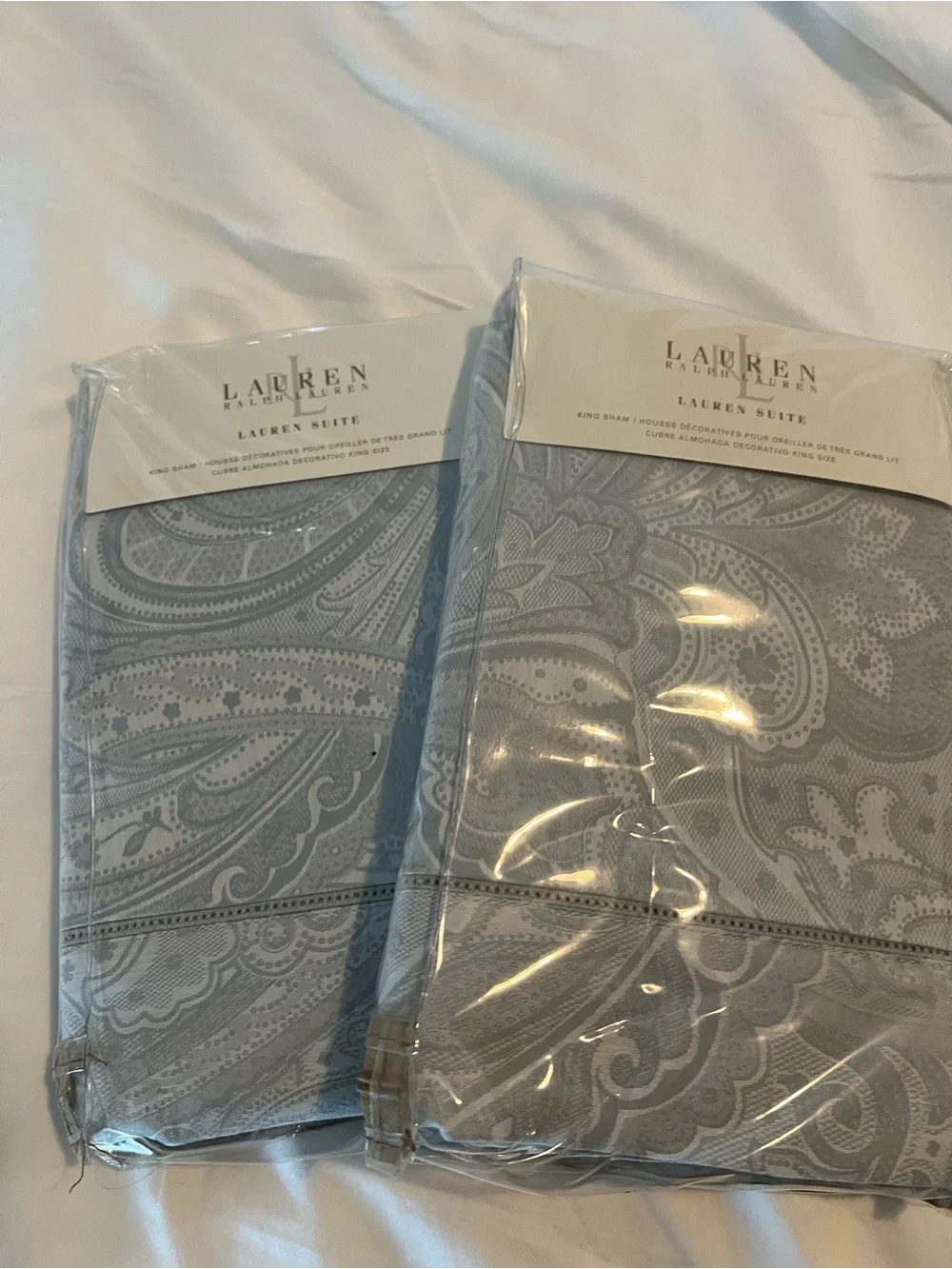 Lauren Ralph Lauren Lauren Suite King Pillow Shams Set of 2 Gray Paisley NEW